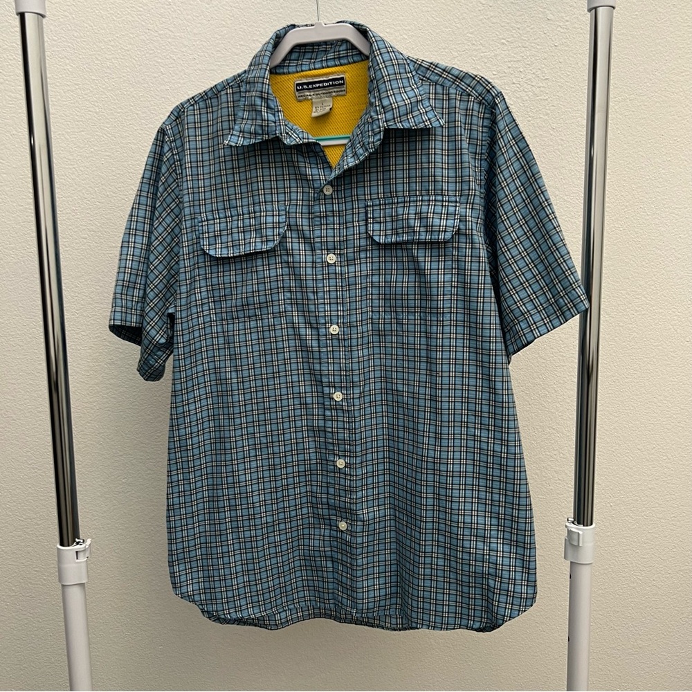 Columbia Blue and Black Checkered Casual Shirt